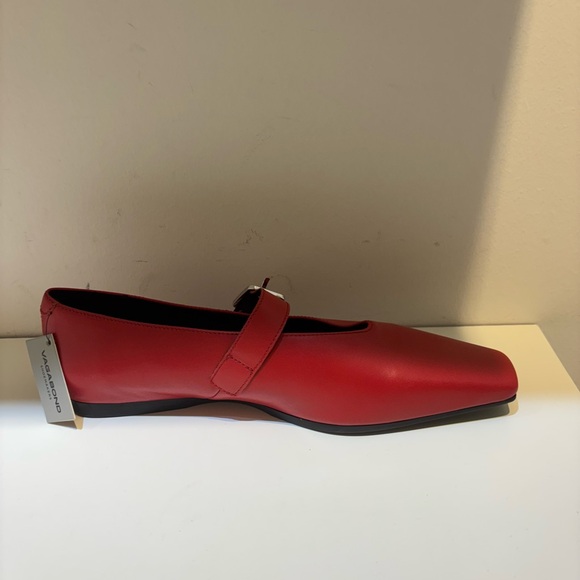 Red Leather Mary Jane Flats - Picture 3 of 6